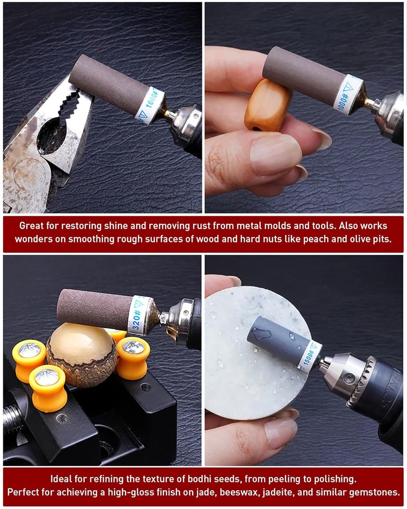 PONTASS 180 240 320 400 Grit Sanding Bits for Dremel Tool with 1/8" Shank 20Pcs Sanding Drums Rotary Tools Accessories, Sanding Stick Sand Paper Tips for Metal Rust Removal/Jade Polishing/Stone Grinding - Image 2